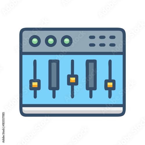 Colorful Icon Illustration of an Audio Mixer Panel with Sliders and Knobs