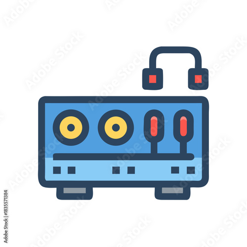 Vector image of an audio recording interface with headphones isolated on black