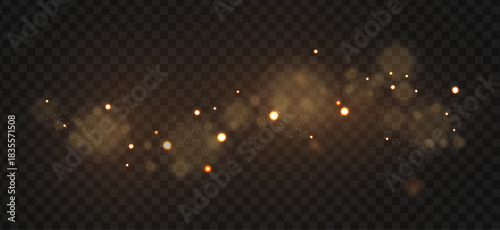 Golden bokeh particle trail on transparent background