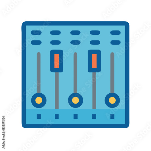 Flat vector illustration of an audio mixer console with sliders and knobs