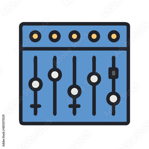 Stylized equalizer illustration featuring adjustable sliders in a bold minimalist design