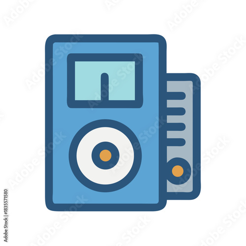 Illustration of media player device with navigation wheel and a menu list