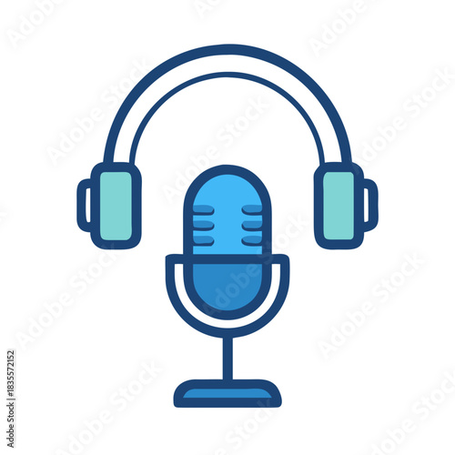 Headphones and microphone icon graphic design for podcasting or audio recording