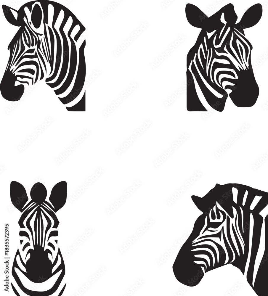 Obraz premium Zebra head icons black silhouette