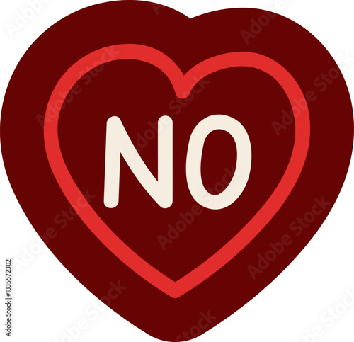 Cute hand-drawn heart sticker with the word “No” in red and cream colors. Perfect for Valentine’s Day designs, messages, reactions, and digital illustrations