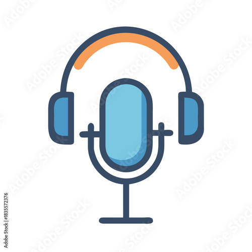 Vector illustration of a microphone and headphones, isolated on a black background