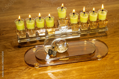 Hanukkah is a Jewish holiday. Dreidel, Hanukkah menorah is a main symbols of the Jewish holiday. Israel, 2025