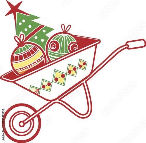 Christmas Wheelbarrow Silhouette Vector.