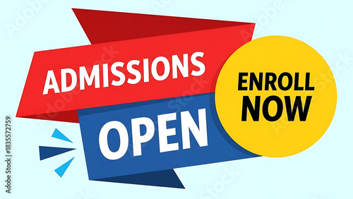 Admissions open enroll now banner for education and business