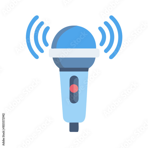 Isolated microphone icon with sound waves broadcasting on black background illustration