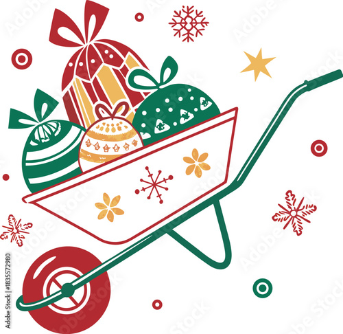 Christmas Wheelbarrow Silhouette Vector.