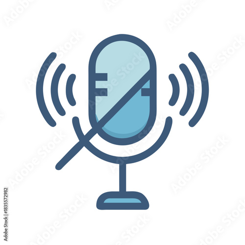 Muted Microphone Icon with Waves in Blue Tones on Black Background