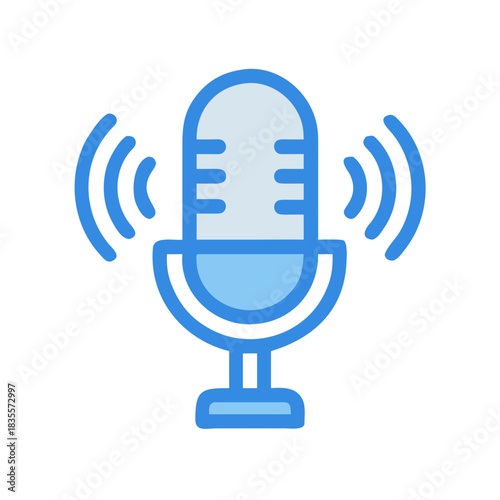 Modern Microphone Icon with Sound Waves on a Black Background Graphic