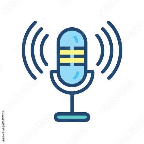 Vintage Microphone Illustration with Sound Waves in Flat Vector Style