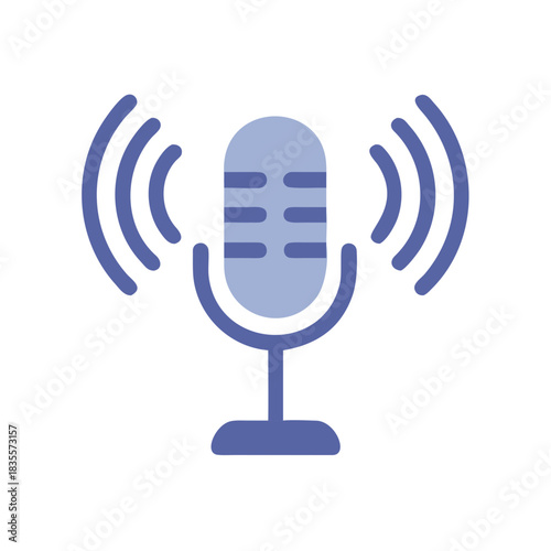 Isolated vector microphone illustration with sound waves on a black background