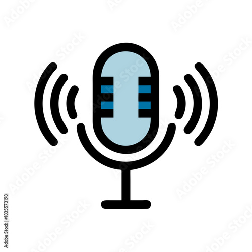 Minimalist microphone icon for podcasting and broadcasting design projects in flat style.