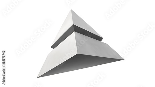 Two stacked geometric shapes with a triangular prism on top against a white background plane view