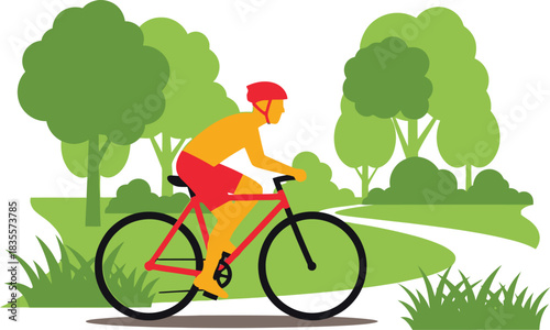 Active person cycling through lush green park on sunny day enjoying outdoor recreation and healthy lifestyle isolated on white background