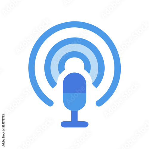 Blue podcasting icon symbolizing communication and technology in a minimalist style
