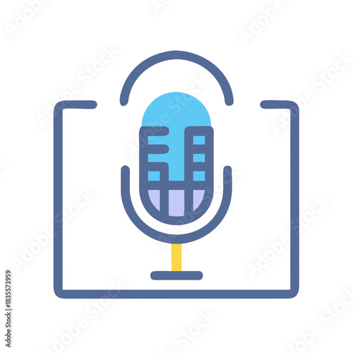 Modern microphone icon for podcasting or audio recording services on black background