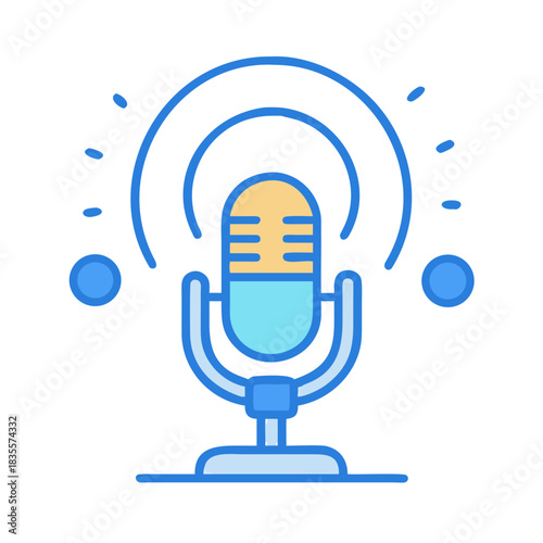Vintage microphone icon with stylized sound waves on a solid black background