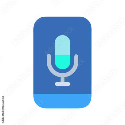 Modern microphone icon on rounded blue rectangle for voice recording and communication