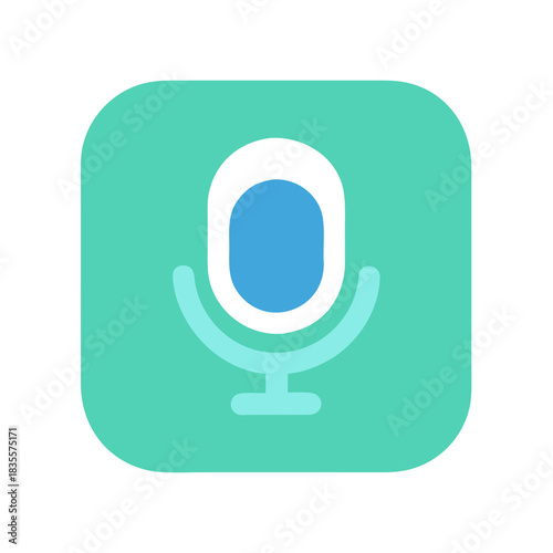 Minimalist flat microphone icon inside rounded square frame on black background