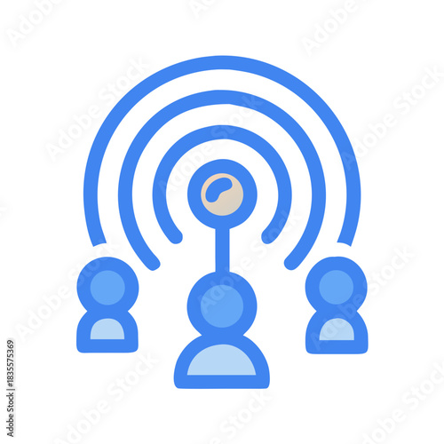 Connected People Network: Illustration of networked individuals with shared communication signal