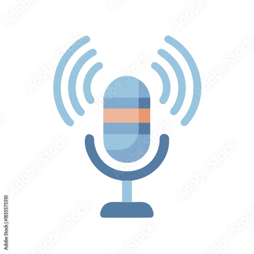 Digital microphone icon with sound waves in flat vector illustration