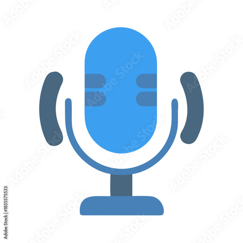 Flat Style Blue Microphone on Black Background for Podcast and Studio Use
