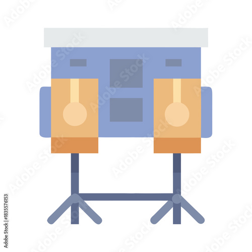 Simplified Sound System Illustration in Flat Design Style Against Black Background