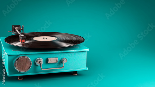 A vintage record player with an old blue record player