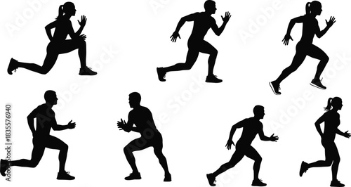 Elegant Ice Skater Silhouettes Collection, Male and Female Figures Performing Jumps, Spins, and Artistic Poses for Figure Skating Competition and Winter Sport Vector Design Isolated.