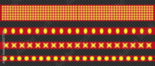 Marquee LED Light Strip Set | Neon Bulb Border Ribbons | Retro Cinema Frame Lights Vector Realistic marquee LED light strip set with neon bulb borders. Retro cinema frame ribbons on transparent back
