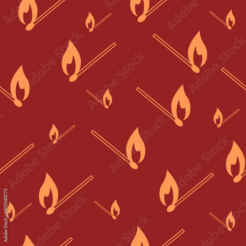 Burning match seamless pattern isolated on color background