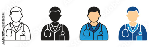  Doctor icon set. Doctor Icon with Stethoscope. Medical and health care hospital patient examination. Vector illustration.