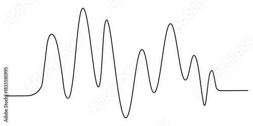  Continuous single line sound wave , one line audio waveform icon minimalist soundwave design.