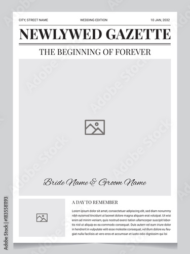 Wedding Newspaper Template – Newlywed Gazette Front Page – Editable & Printable