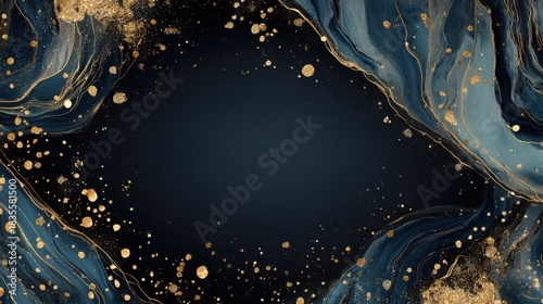 Fototapeta Naklejka Na Ścianę i Meble -  A black and blue iridescent background with golden sparks at the corners. a feeling of luxury.
