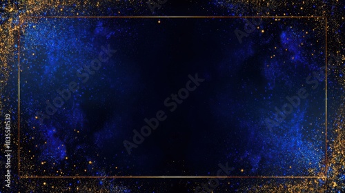 Fototapeta Naklejka Na Ścianę i Meble -  A black and blue iridescent background with golden sparks at the corners. a feeling of luxury.
