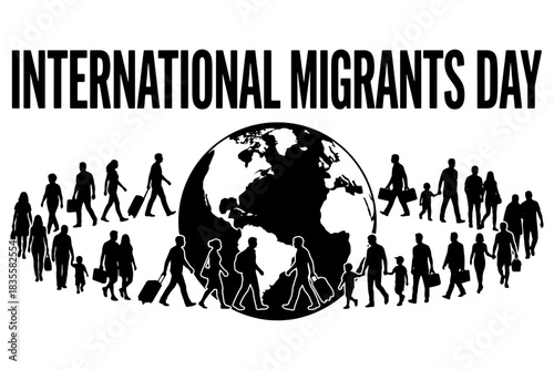 vector illustration of International Migrants Day,
International Migrants Day,
People Silhouettes Walking Around the World Illustration for Migration Awareness