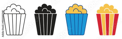 Popcorn icon set. Walk to the cinema concept. Snack for watching film symbol , vector illustration.