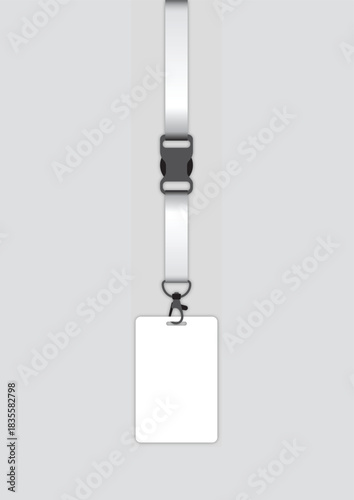 Realistic lanyard ID card mockup with transparent background. Features side release buckle and metal hook clip. Perfect for branding presentation, company badge, or event pass design showcase