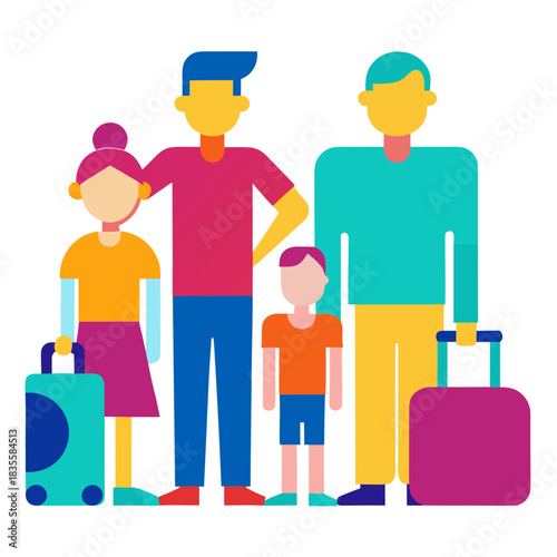 Family traveling together with luggage