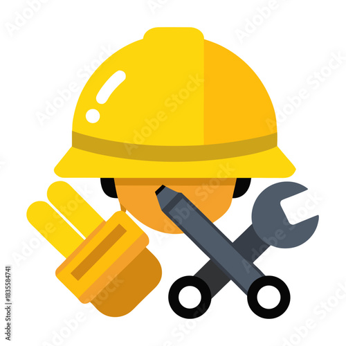 Construction worker icon with tools and safety gear