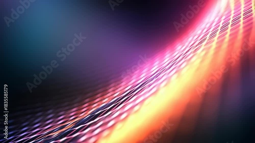 Colorful illuminated lattice design with a wave like structure and radiant gradient lighting. Perfect for technology, innovation, and creative digital art concepts in contemporary visuals
