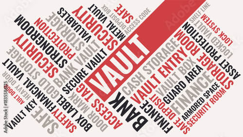 Vault security word cloud design, vault protection concept word cloud for bank safety and storage