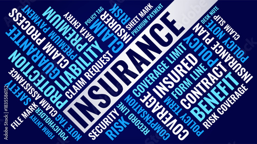 Insurance word cloud design, insurance protection and liability concept for policy coverage and risk safety