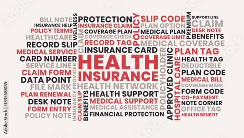 Health insurance word cloud design, health insurance medical coverage concept for protection and wellness