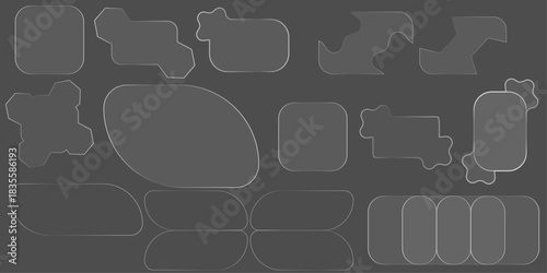 Light frame liquid glass texture with soft effect modern transparent frame shapes for design and morphism style glossy interface, liquid glass panels and elements set with difference type of shape.